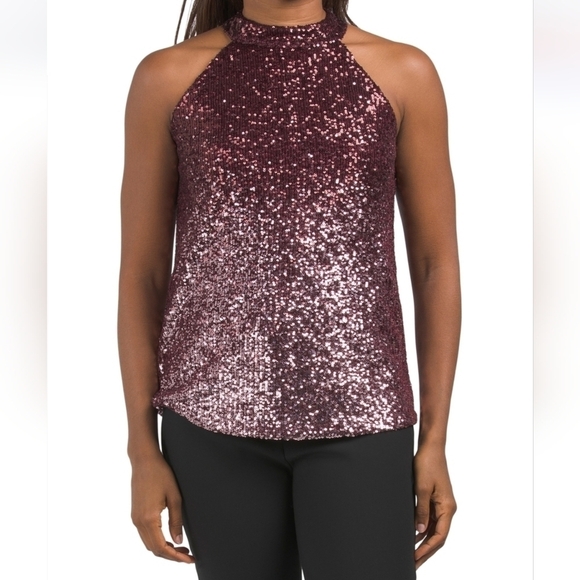 𝅺Cable & Gauge Halter Wine Sequin Top - Picture 1 of 3